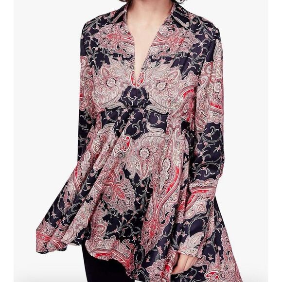 Free People Tunic Top  Women's Small‎ Fields of Butterflies Bohemian Whimsical - Picture 1 of 8